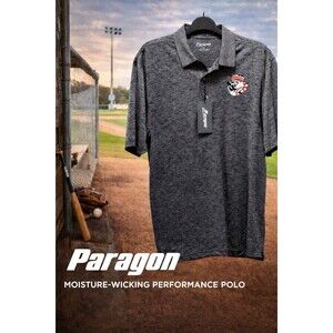 Paragon Polo Shirt Mens XL Gray Performance Moisture Wicking Baseball Logo